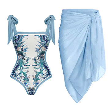 Reversible Tie-shoulder One Piece Swimsuit and Sarong/Skirt Flaxmaker