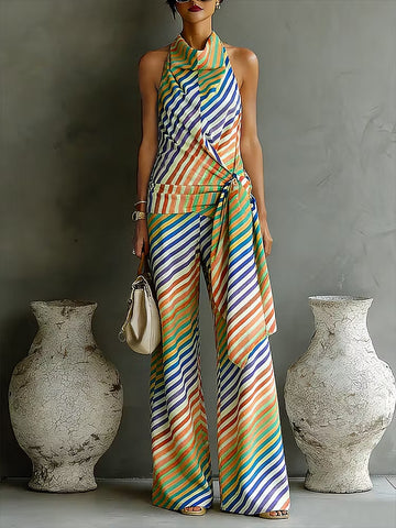 Artistic Striped Two-Piece Vacation Set