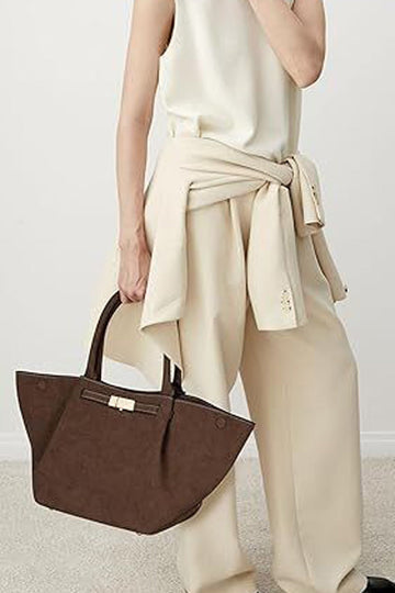 Versatile vintage faux suede tote bag