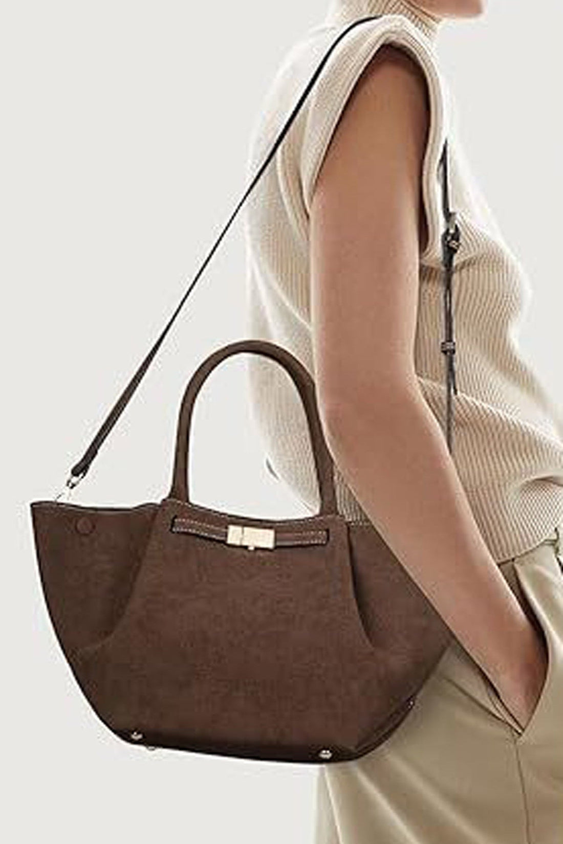 Versatile vintage faux suede tote bag