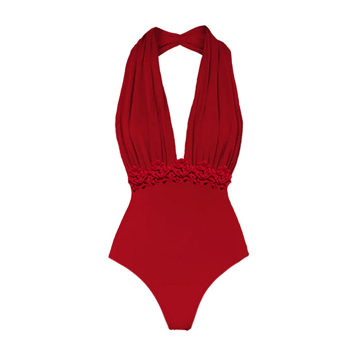 Flaxmaker 3D Flower One Piece Swimsuit and Sarong