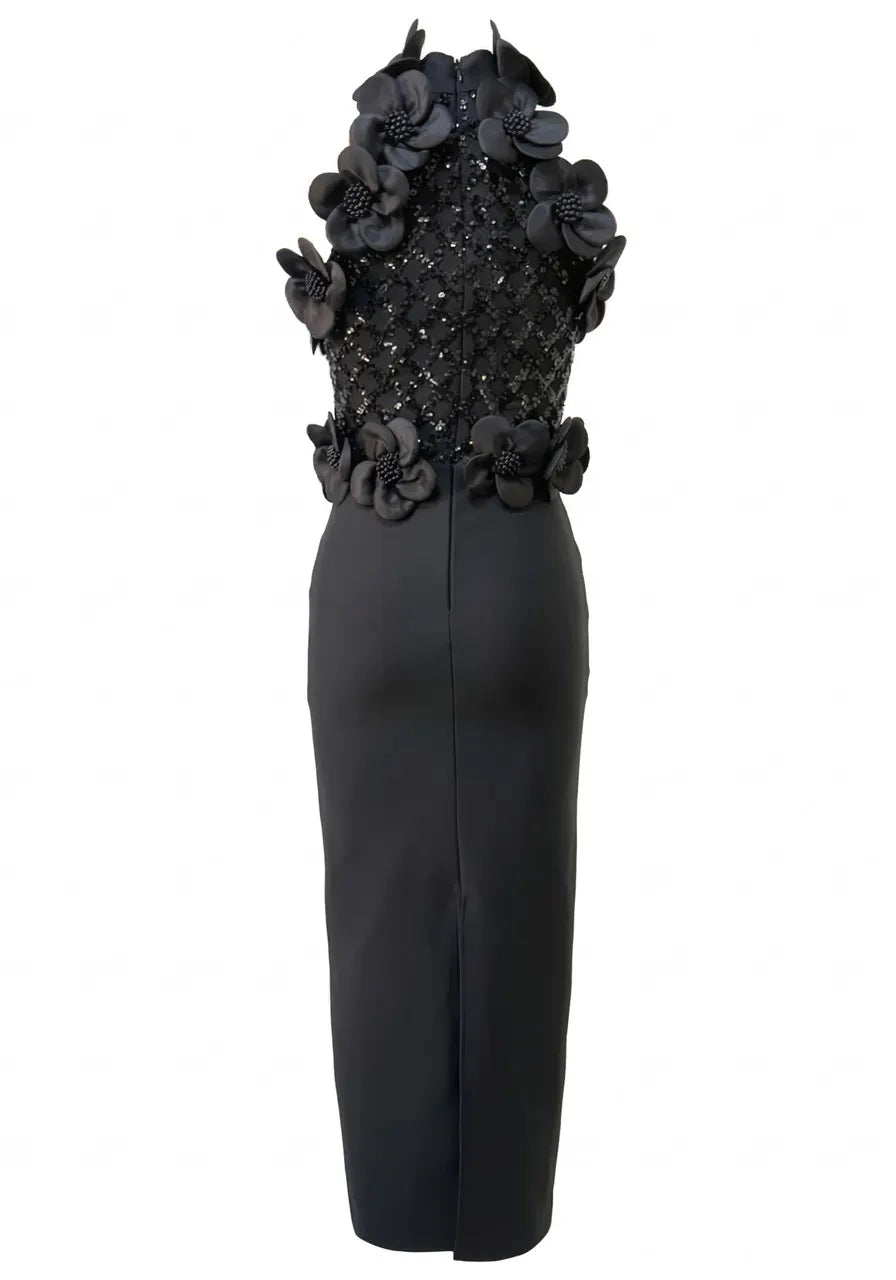 Floral Sequin Maxi Dress Black