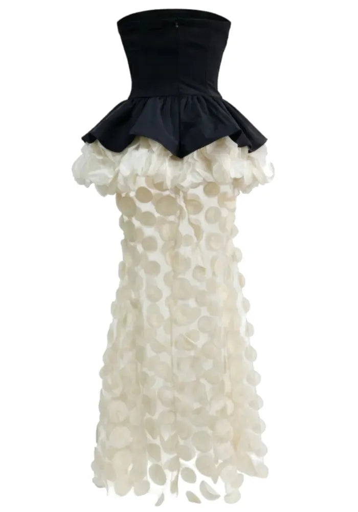 Strapless Peplum Petal Maxi Dress Black Ivory