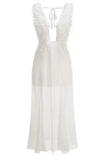 Ruffle A Line Midi Dress White