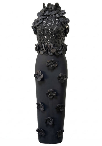 Floral Sequin Maxi Dress Black