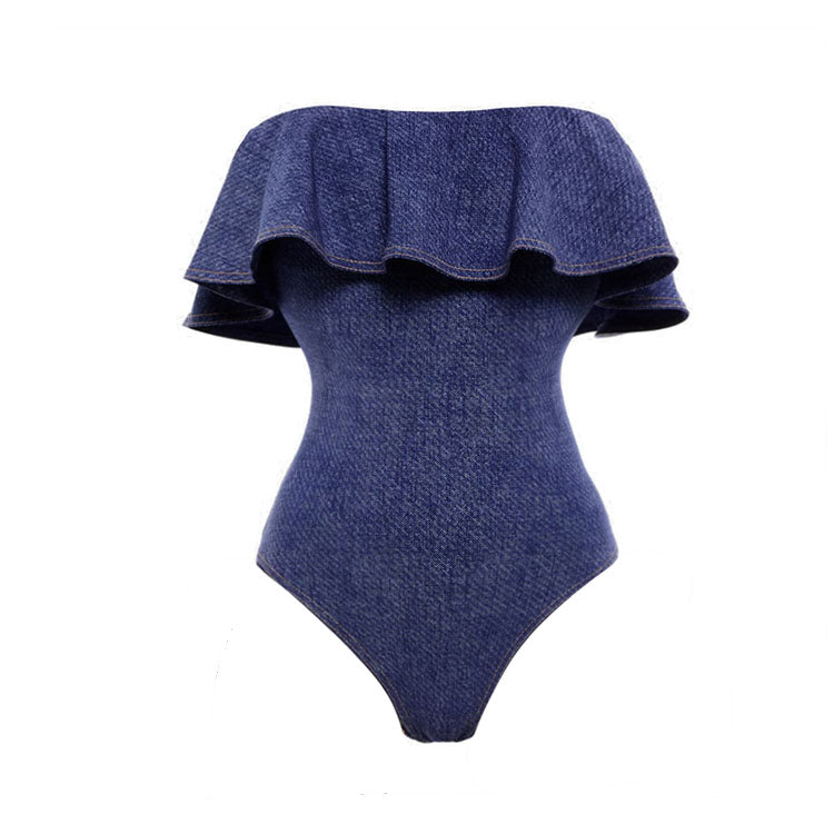 Ruffle Bandeau One Piece Swimsuit and Skirt Flaxmaker