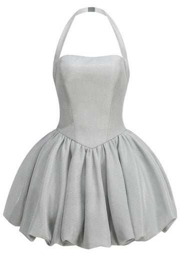 Halter Sparkly Bubble Corset Dress Silver