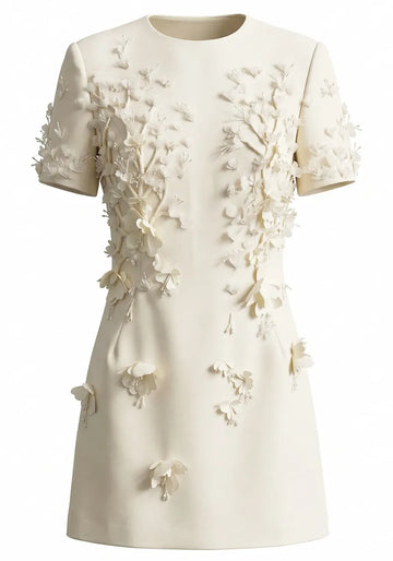 Short Sleeve Floral Dress Ivory