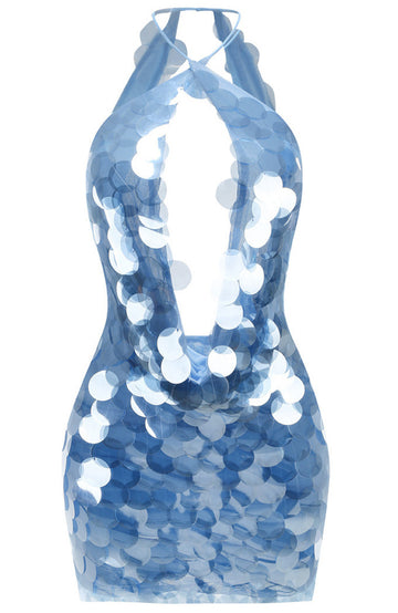 Halter Big Sequin Dress Blue