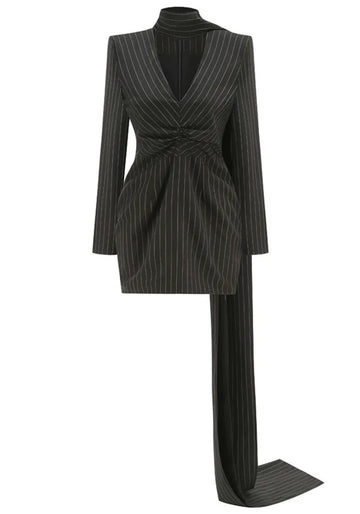 Long Sleeve Striped Dress Black