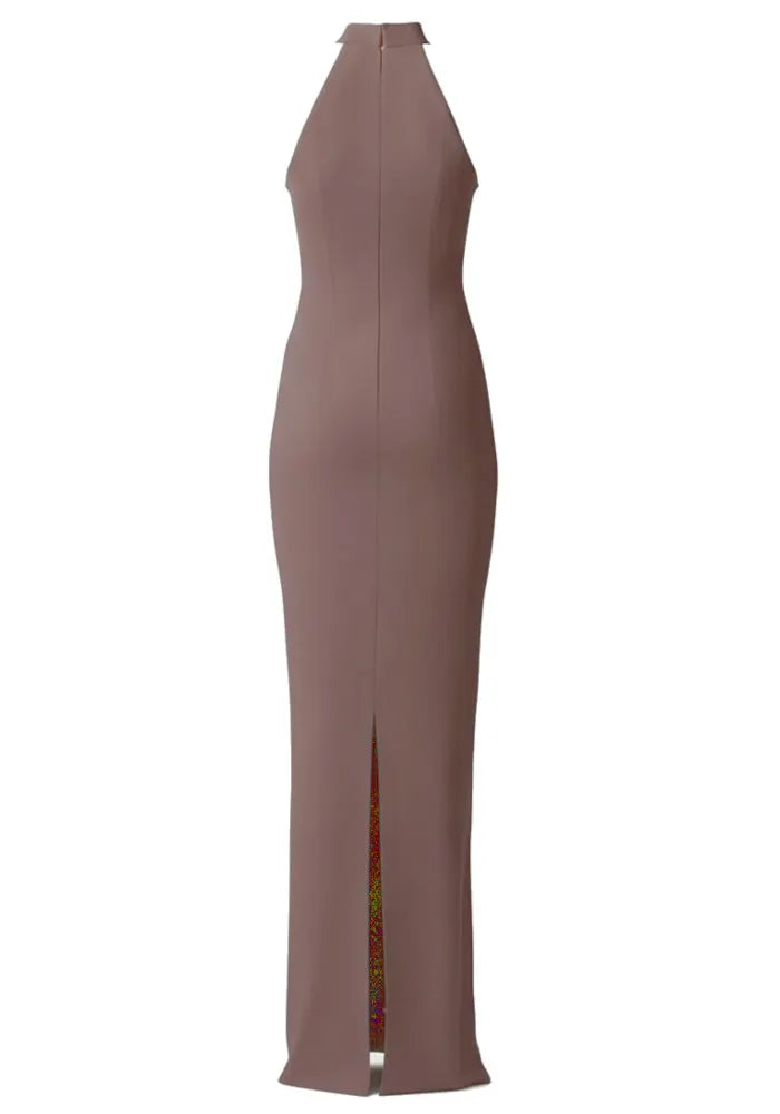 Embellished Mesh Insert Maxi Dress Brown