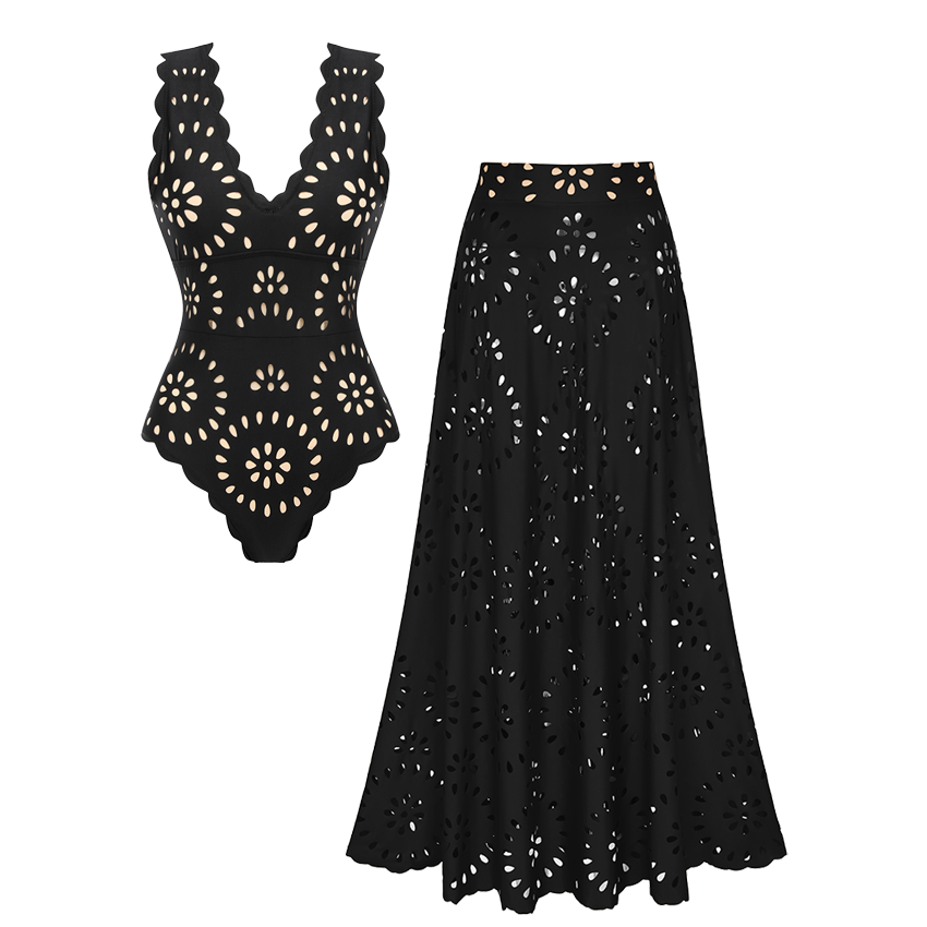 V-neck Black Cutout Swimsuit Set(s)