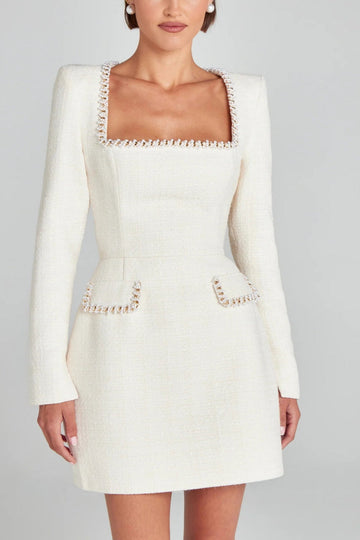 Exquisite And Playful Pearl Trim Pocket Mini Dress