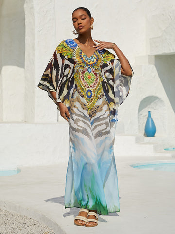 Gradient Tiger Flowy Chiffon Maxi Dress