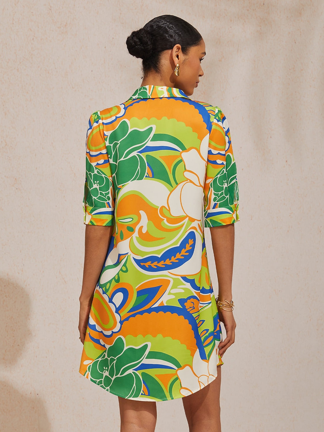 Boho Paisley Silky Satin Shirt Dress